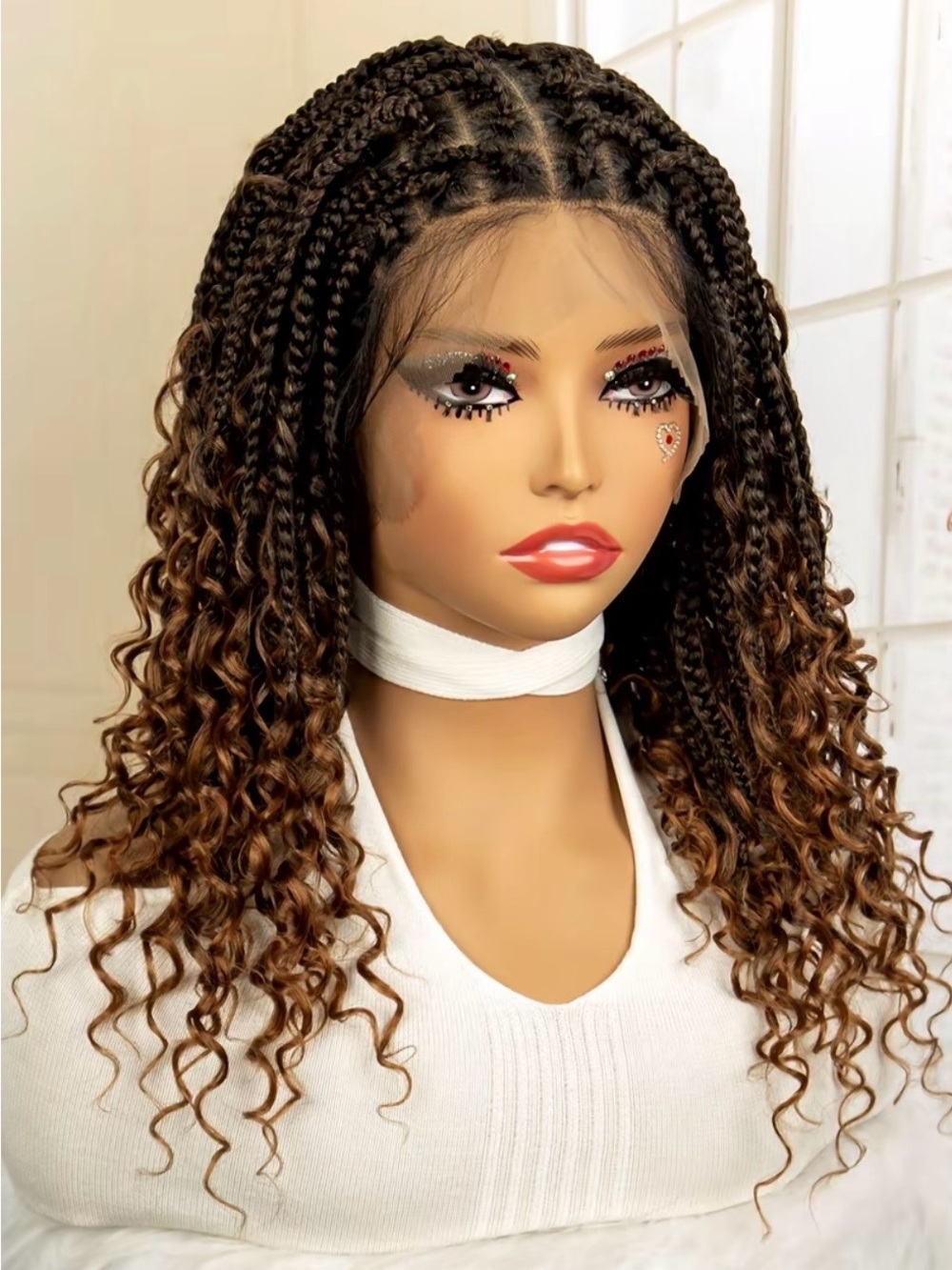 Short Box Braid Lace Front Wig - Brown Ombre 16 inch